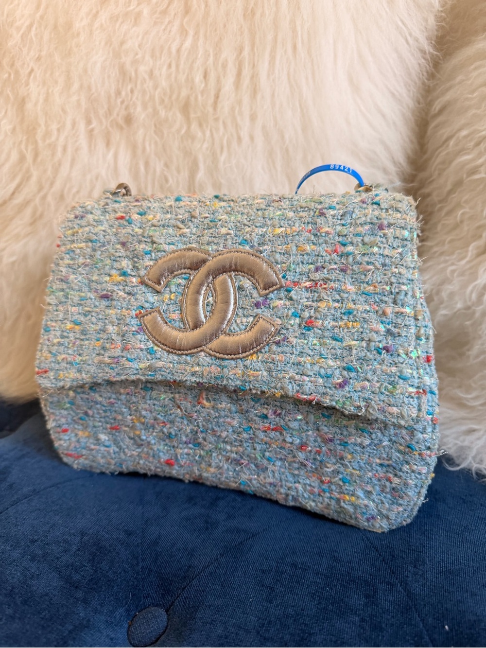 Chanel Blue Confetti Tweed Flap Handbag - Picture 3 of 9